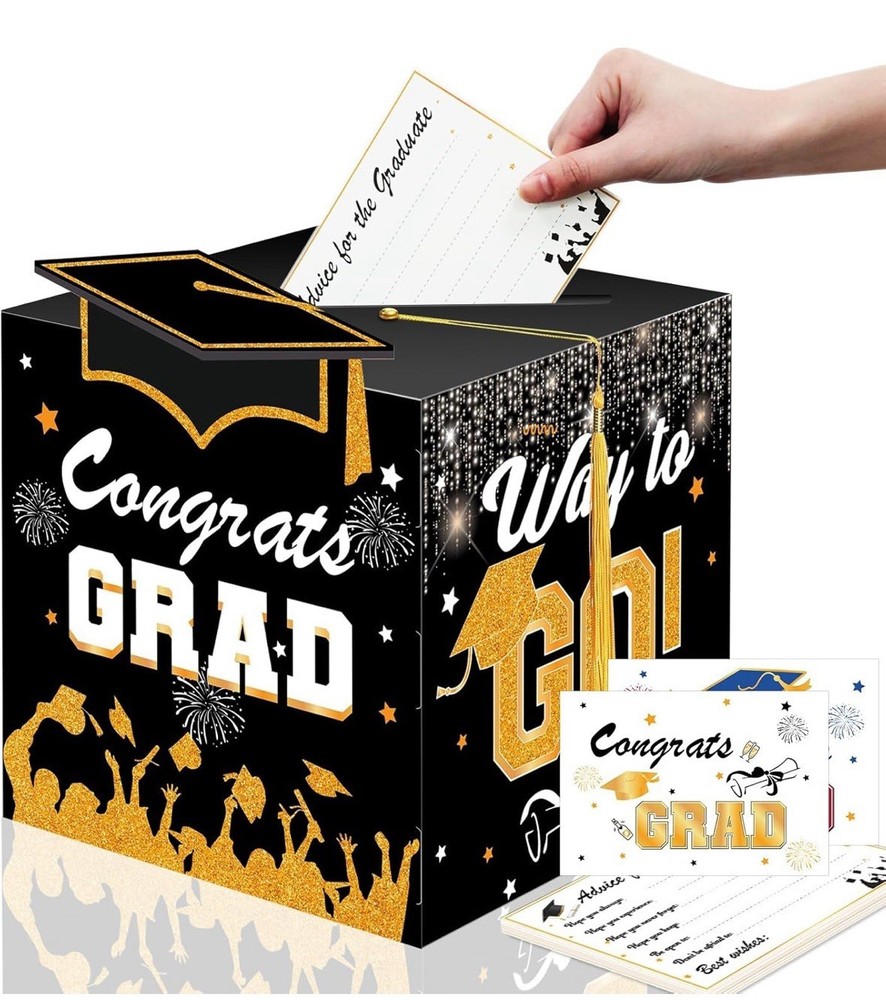 8” Graduation Card Box Graduation Decorations – Congrats Grad Foldable C…