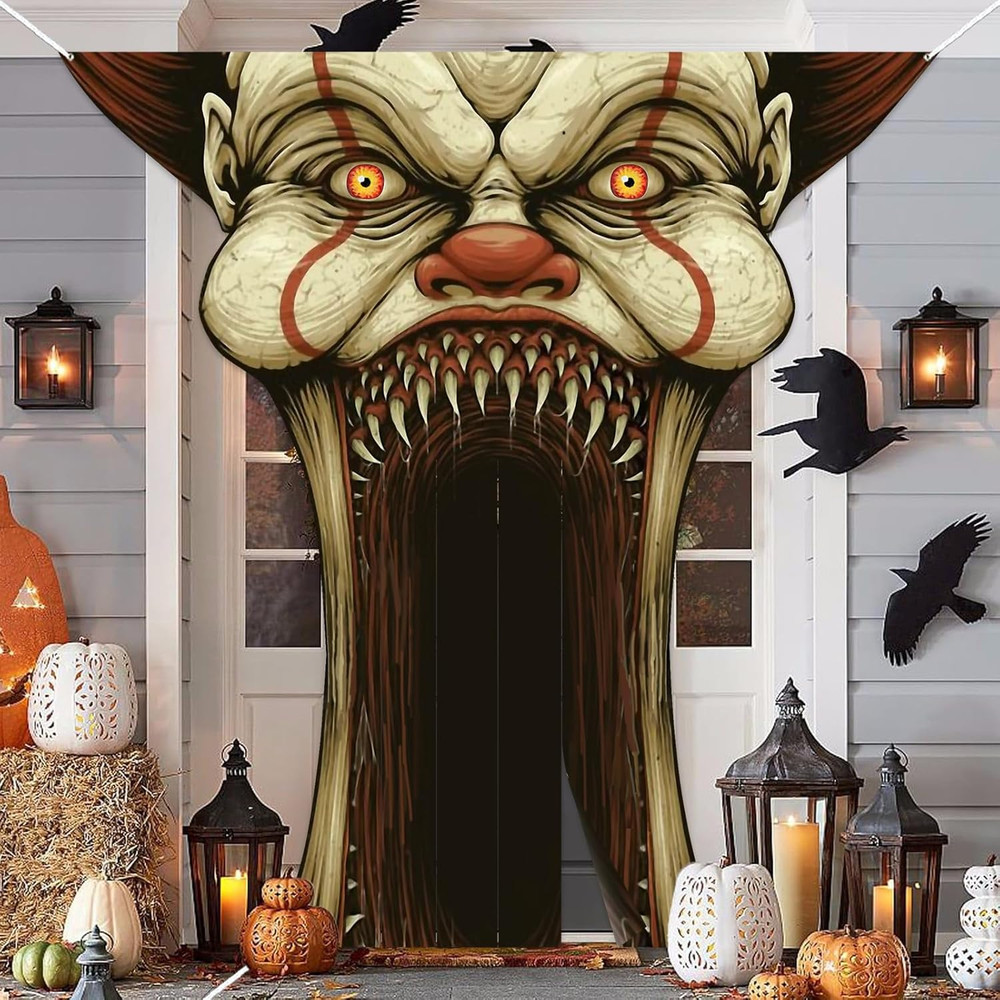 Clown Vampire Banner Backdrop Scary Horror Creepy Clown Theme Decorations Decor