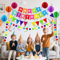 Happy Birthday Banner Party Decorations Set Confetti Garland Swirls Kit