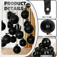 12 Pcs Black Foil Balloons, 22″ 15″ 10″ 4D Round Shape Balloons, Different Si…