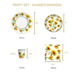 SUMMER MADNESS PARTY SET for 16 Guests, Sunflower Party Supplies, Disposable