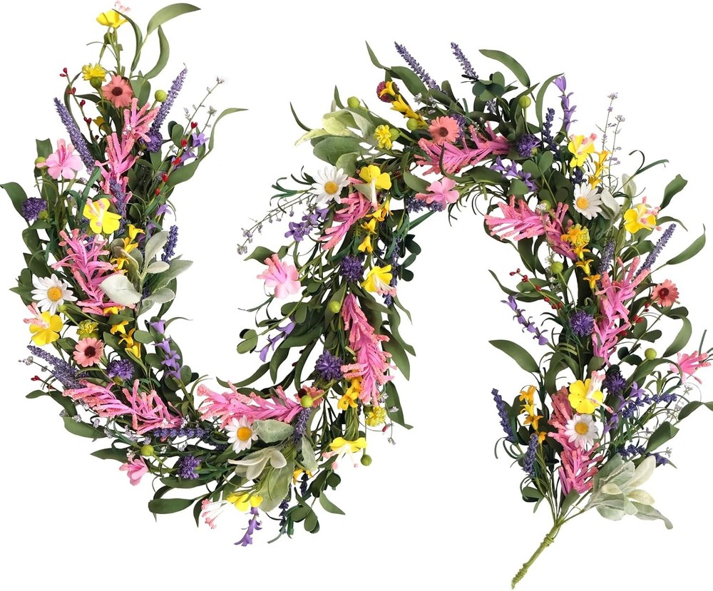 70inch Spring/Summer Garland with Flowers, Artificial Fake Flower Greenery