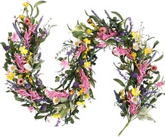 70inch Spring/Summer Garland with Flowers, Artificial Fake Flower Greenery