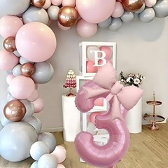 40 Inch Pink Number Balloons 21 Inch Pink Bow Balloons Pink 3 Balloon Number3
