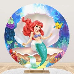 Round Mermaid Princess Ariel Backdrop Background Happy Birthday Party Decor