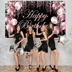 Rose Black Happy Birthday Banner Backdrop Large Happy Birthday Yard Sign