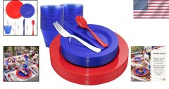 Red White Blue Plastic Plates & Silverware Set