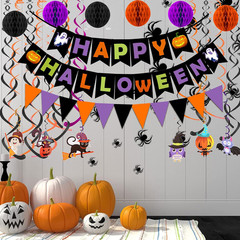 Happy Halloween Banner Paper Triangle Flag Bunting Circle Confetti Dots Hanging