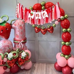 Strawberry One High Chair Banner – Strawberry 1st Birthday Party Decoration, …