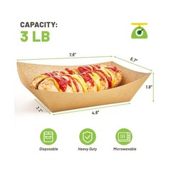 3 Lb Paper Food Trays – 50 Pack Disposable Nacho Trays, Kraft Paper Food Boat…