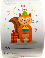 Animal Happy Birthday Adhesive Gift Tags Stickers | 2 x 3″ Inch | 50 Per Roll