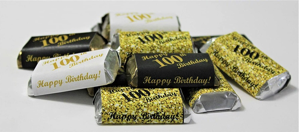 RokAPary 100th Birthday Miniatures Candy Bar Wrapper, (Set of 60) Mini Candy Bar