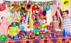 Super Mario Party Decoration Game Birthday Supplies Set Balloon Plates Backdrop