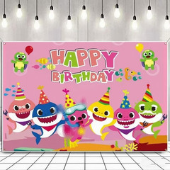 Baby Birthday Party Shark Background (71 Inches * 47 Inches), Blue Cartoon Ocean