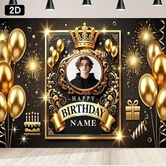 1pc Balloons Crown Tapestry Personalized Birthday Custom Poster Party Banner❀