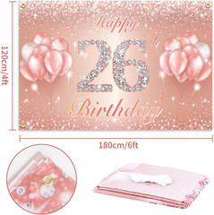 Happy 26th Birthday Banner Backdrop – 26 Birthday Party Decorations Supplies for