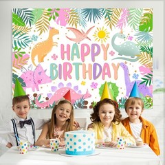 Mocsicka Dinosaur Birthday Backdrop – Cartoon Girl Birthday Background Party …