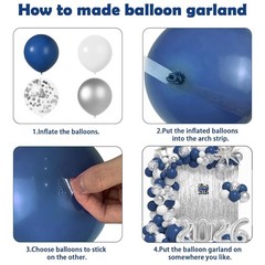 Graduation Balloon Garland Arch Kit – Class of 2026 Navy Blue White Silver Ballo