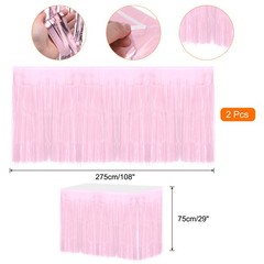 2 Pcs 29×108 Inch Light Pink Metallic Foil Fringe Tinsel Table Skirts