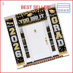 Graduation Decorations Class of 2026 Graduation Banner 3 Pieces Set Black Gold C