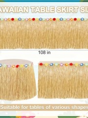 New Tiki Grass Table Skirt with Multicolor Flower Trim – Natural 108”