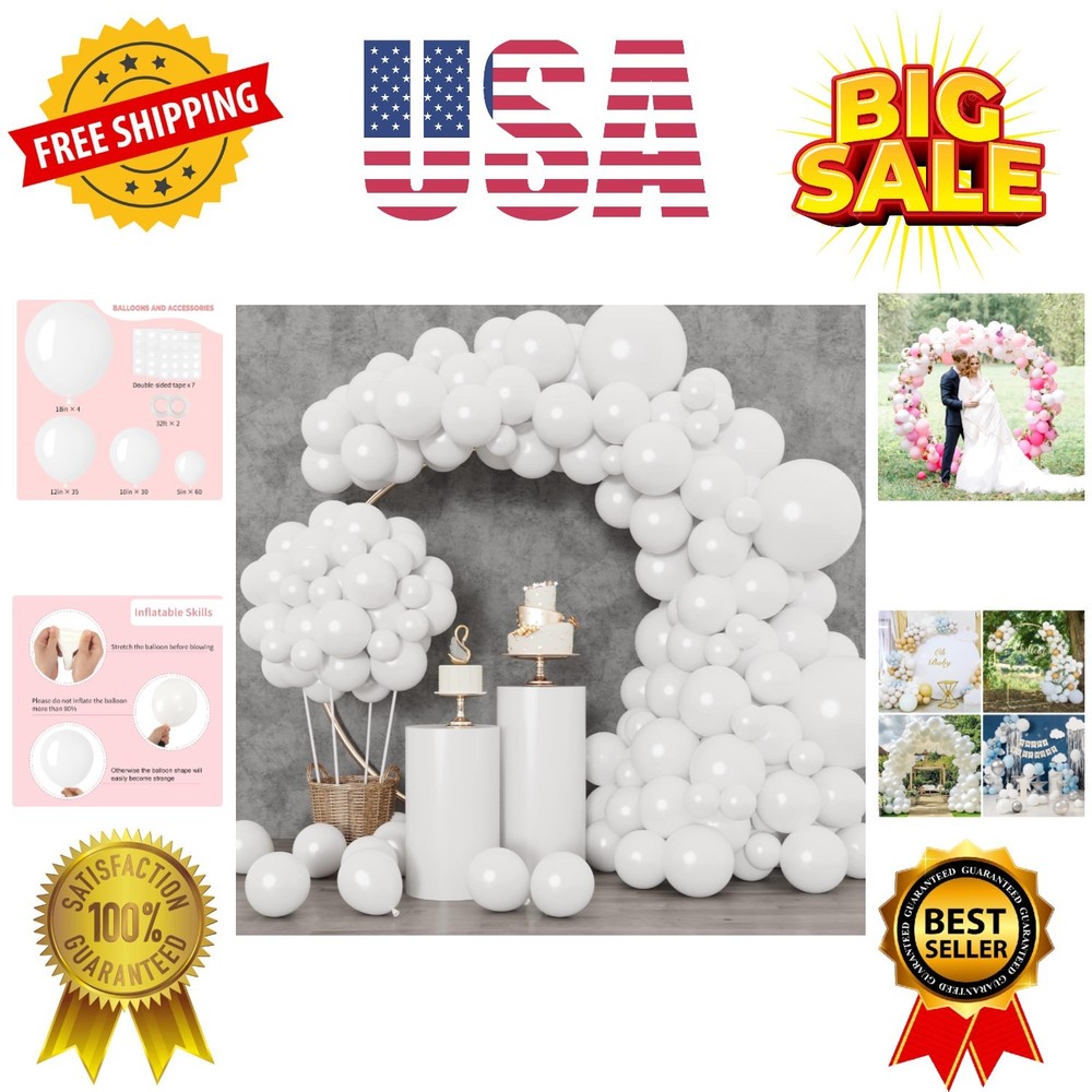 129pcs White Balloons Different Sizes 18 12 10 5 Inch for Garland Arch, Latex…