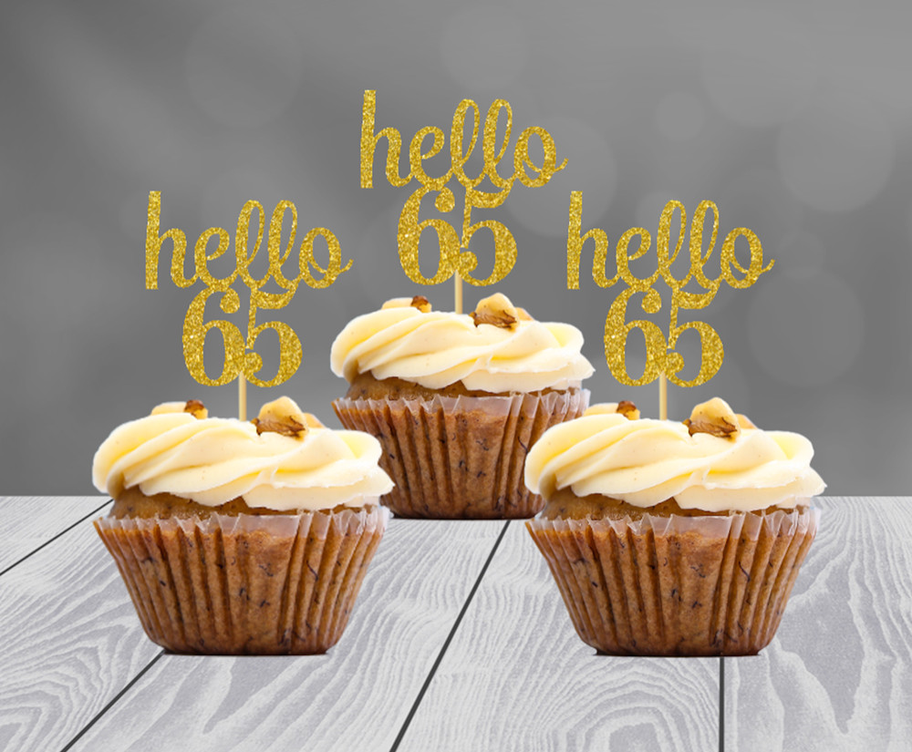 65th Birthday Decoration Glitter Cupcake Toppers (SET of 12) 20 Colors Available