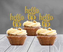 65th Birthday Decoration Glitter Cupcake Toppers (SET of 12) 20 Colors Available