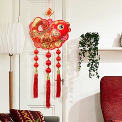 Handmade Weave Chinese Knot Dazzling Fish Koi Carp Rich Red Lantern Tassels