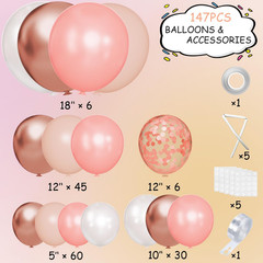 147PCS Rose Gold Balloon Garland Arch Kit, Pearl Rose Gold Metallic White Nude B