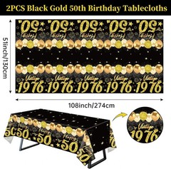 2Pcs 50Th Birthday Tablecloth, Black Gold 50Th Birthday Decorations for Men Wome