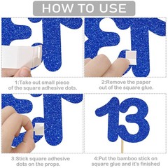 Centerpiece Sticks 13th Birthday 12 PCS Blue Glitter Sign Table Topper Decor