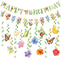 Flower Birthday Decorations, Garden Wildflower Party Decorations with Pre-Strung