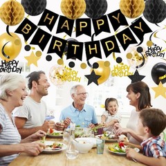 Birthday Decorations, NO DIY, Pre-Strung Happy Birthday Banner with Honeycomb…