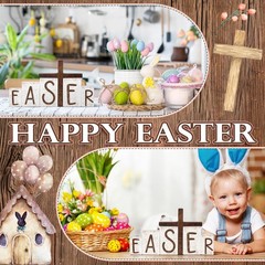 6 PCS He Is Risen Easter Table Decorations Wooden Cross Signs Scene Decor