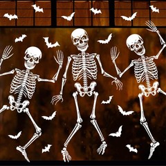 9 Sheets Halloween Skeletons Window Clings Decorations Extra Large White