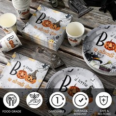 Stylish 200 Pcs Halloween Tableware Set – Plates, Cups & Napkins for 50 Guests