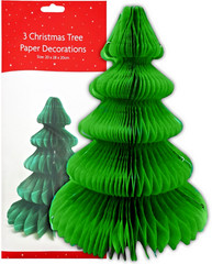 3 x Large Christmas Tree Party Green Honeycomb Paper Tablescape Table Decoration