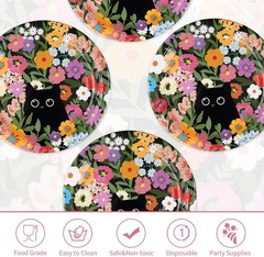 50 Pcs Spring Flower Cat Party Decorations 10″ Floral Cat Paper Plates