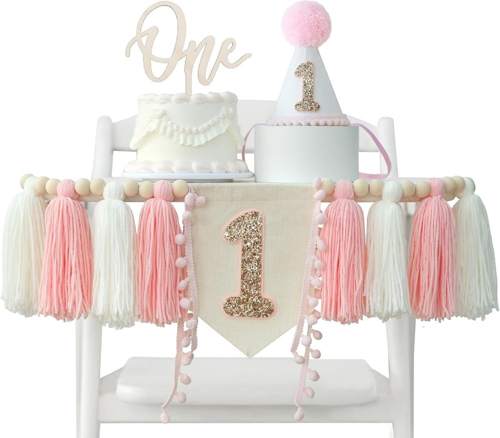 First Birthday Decorations For Girl 1st Pink High Chair Banner NEW