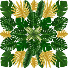 Tropical Party Decorations, 50 Pieces 7 Kinds Artificial Palm Leaves Green and G