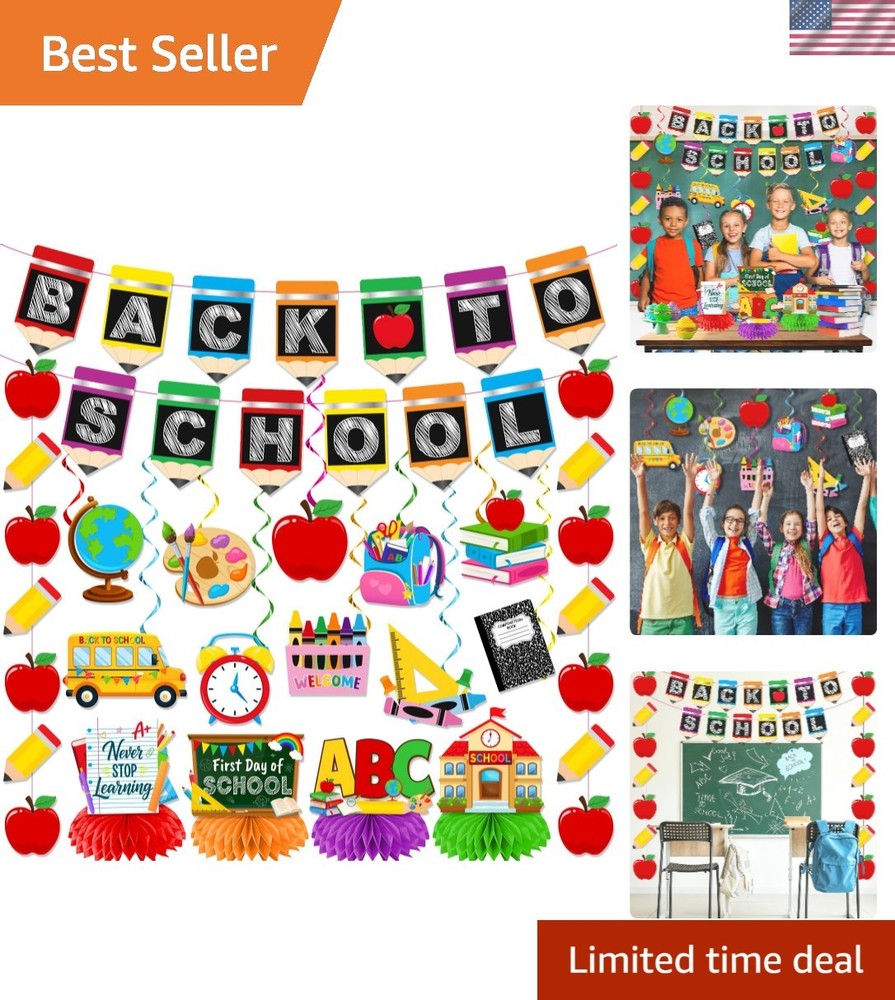 Complete Back to School Decoration Kit: Banners, Hanging Swirls & Centerpieces