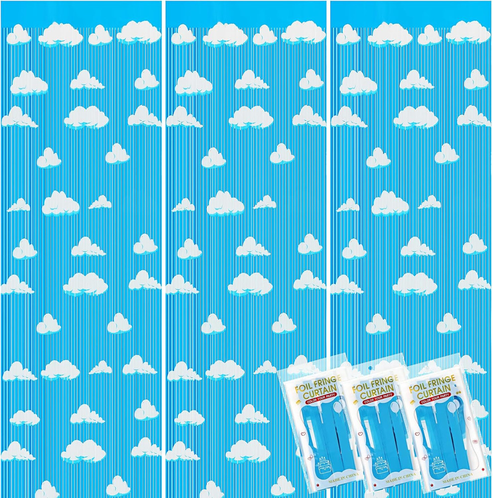 Blue Sky White Clouds Birthday Party Supplies, Clouds Theme Tinsel Foil Fringe C