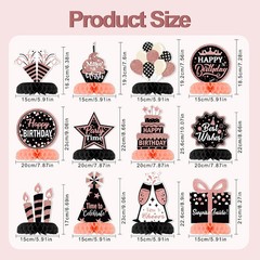 12 Pcs Birthday Table Decorations Glitter Rose Gold Black Birthday Decorations H