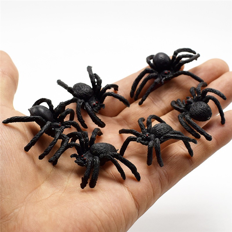 5Pcs Flexible Plastic Simulation Spiders Black Joke Prank Toy Halloween Gifts;Q6