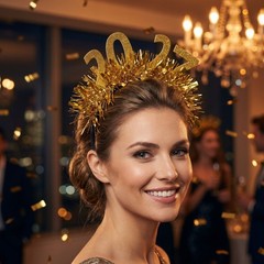 2pcs 2027 New Year Hair Hoop, Sequin Happy New Year Headband Tiara Sparkling