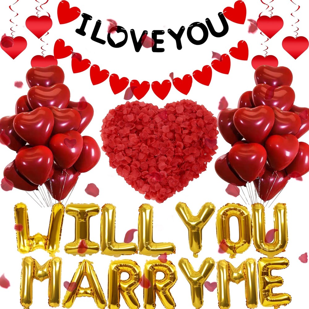 You Will Marry Me Balloons – 545 Pcs Gold Will You Marry Me Letters Foil Ball…