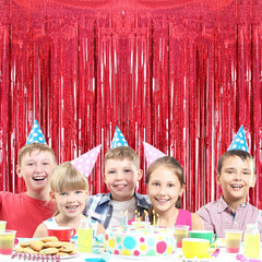 2 Pack 3.2Ft X 8.2Ft Red Foil Fringe Curtain, Glitter Metallic Tinsel Foil Fring