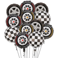 12 PCS Race Car Wheel Balloons Black and White Checkered Balloons Race Car Th…