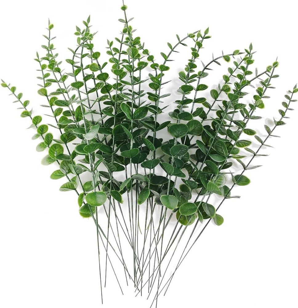 TIHOOD 25pcs Eucalyptus Stems Faux Greenery Artificial Green